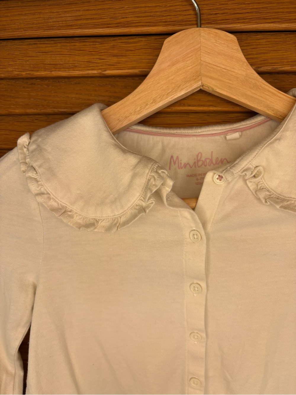 Mini Boden Cream Ruffle Collar Button up Front - Picture 3 of 4